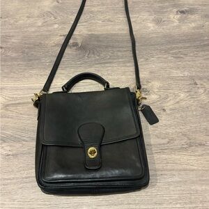 Vintage Coach Station Bag Black Leather Crossbody Purse 1980s Made In USA